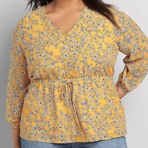 Lane Bryant Size 22 Yellow Floral Blouse with Tie Waist